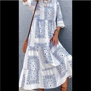 Women’s SHEIN 100% Polyester Blue & White Summer Light Maxi Dress Size XS